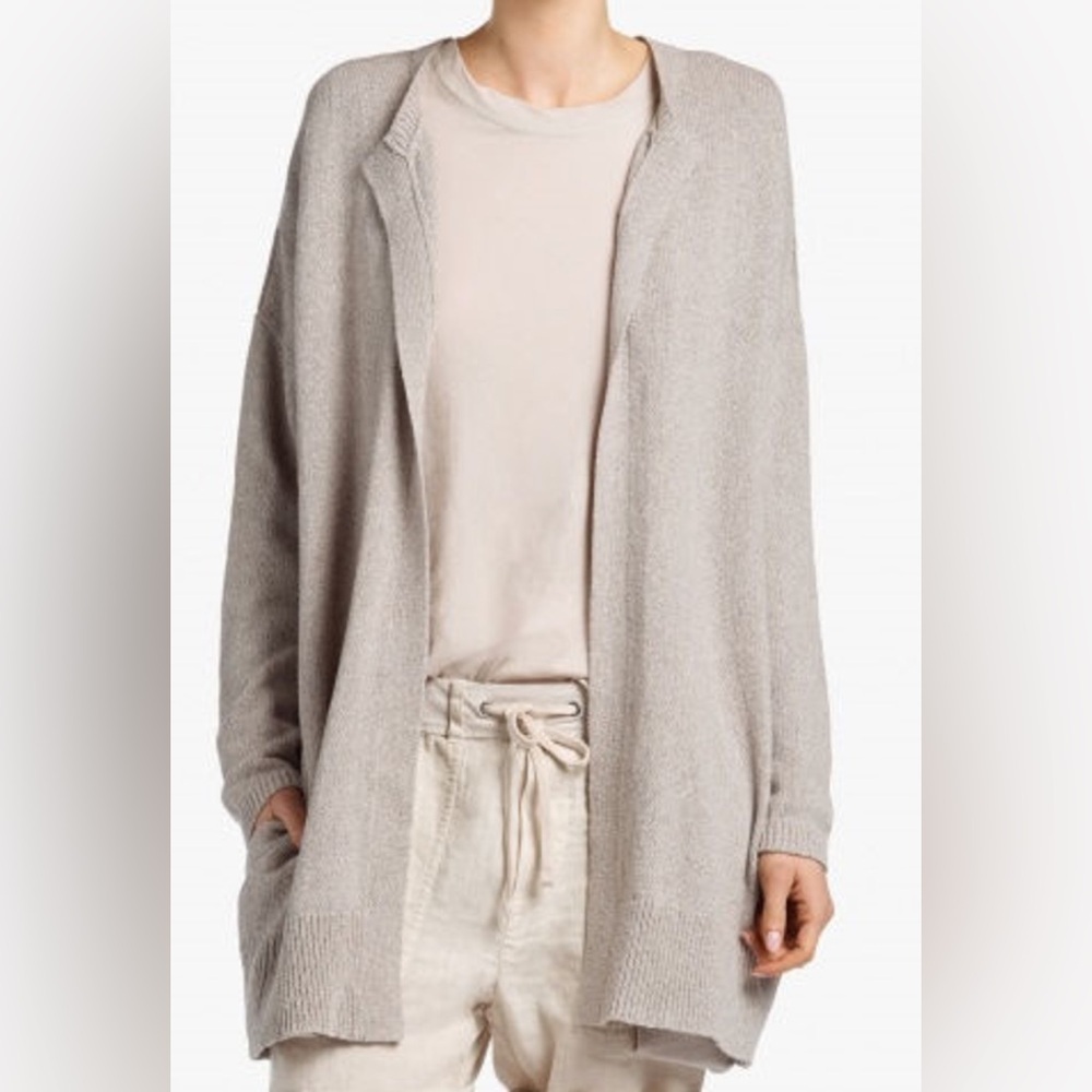James Perse Cotton Crepe Cardigan Open Front‎ Longline Neutral Minimalist S